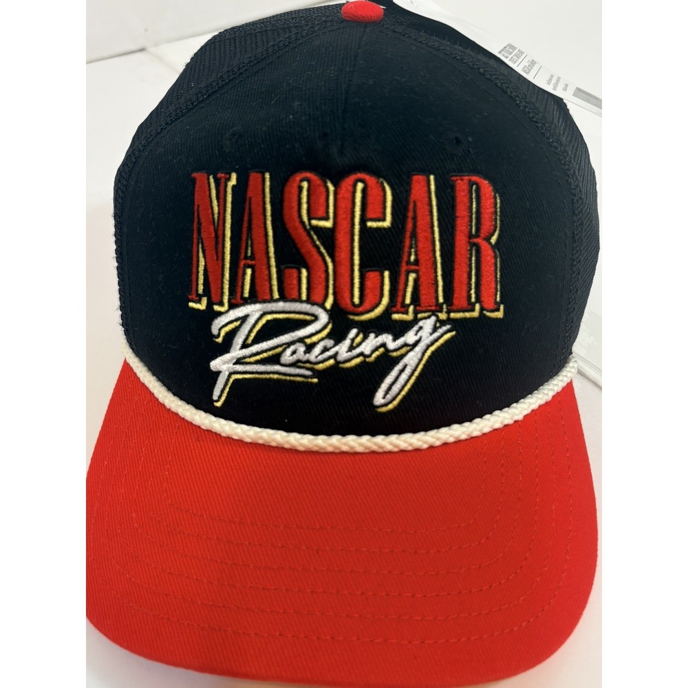 NASCAR Racing Hat Cap Snap Back Mens One Size Black Red Mesh NASCAR Trucker